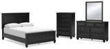 Lanolee 6-Piece Queen Panel Bed with Mirrored Dresser and Chest (Queen Panel Footboard, Queen Panel Headboard, Queen/King Panel Rails, Dresser, Bedroom Mirror, Chest of Drawers)