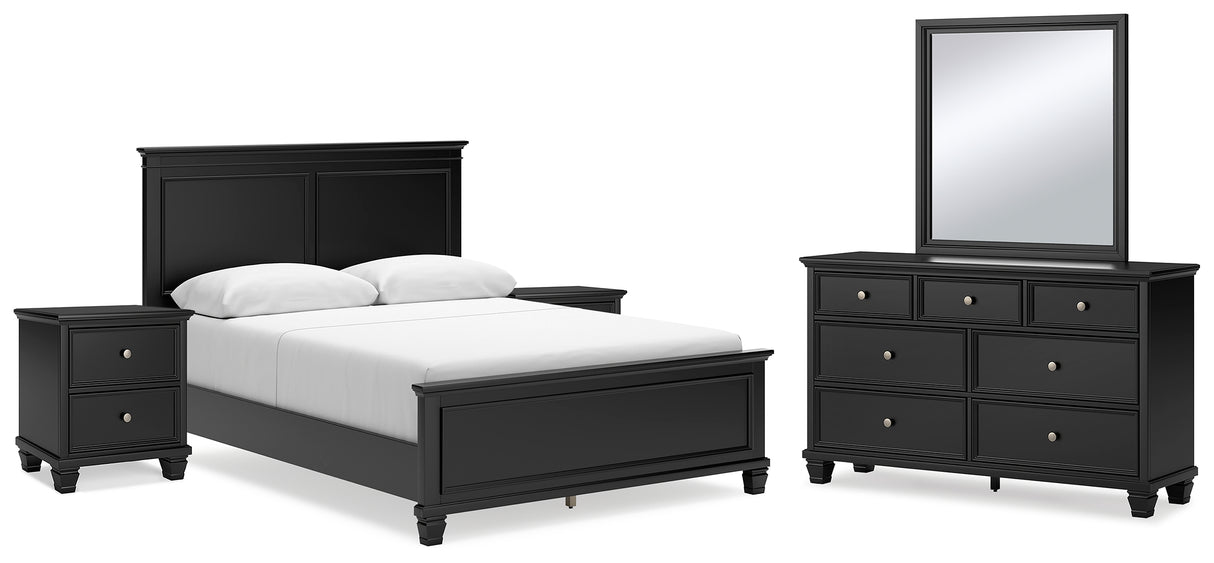 Lanolee 7-Piece Queen Panel Bed with Mirrored Dresser and 2 Nightstands (Queen Panel Footboard, Queen Panel Headboard, Queen/King Panel Rails, Dresser, Bedroom Mirror, Nightstand, Nightstand)