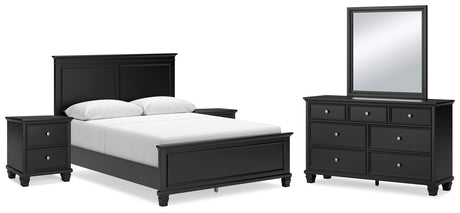 Lanolee 7-Piece Queen Panel Bed with Mirrored Dresser and 2 Nightstands (Queen Panel Footboard, Queen Panel Headboard, Queen/King Panel Rails, Dresser, Bedroom Mirror, Nightstand, Nightstand)