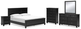 Lanolee 7-Piece California King Panel Bed with Mirrored Dresser, Chest and Nightstand (King/California King Panel Footboard, King/California King Panel Headboard, California King Panel Rails, Dresser, Bedroom Mirror, Chest of Drawers, Nightstand)