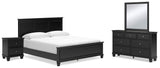 Lanolee 6-Piece California King Panel Bed with Mirrored Dresser and Nightstand (King/California King Panel Footboard, King/California King Panel Headboard, California King Panel Rails, Dresser, Bedroom Mirror, Nightstand)