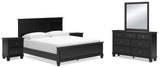 Lanolee 7-Piece California King Panel Bed with Mirrored Dresser and 2 Nightstands (King/California King Panel Footboard, King/California King Panel Headboard, California King Panel Rails, Dresser, Bedroom Mirror, Nightstand, Nightstand)