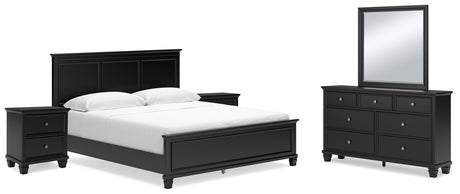 Lanolee 7-Piece California King Panel Bed with Mirrored Dresser and 2 Nightstands (King/California King Panel Footboard, King/California King Panel Headboard, California King Panel Rails, Dresser, Bedroom Mirror, Nightstand, Nightstand)