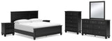 Lanolee 8-Piece King Panel Bed with Mirrored Dresser, Chest and 2 Nightstands (King/California King Panel Footboard, King/California King Panel Headboard, Queen/King Panel Rails, Dresser, Bedroom Mirror, Chest of Drawers, Nightstand, Nightstand)