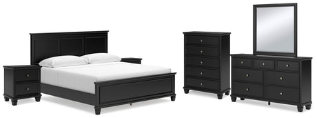 Lanolee 8-Piece King Panel Bed with Mirrored Dresser, Chest and 2 Nightstands (King/California King Panel Footboard, King/California King Panel Headboard, Queen/King Panel Rails, Dresser, Bedroom Mirror, Chest of Drawers, Nightstand, Nightstand)