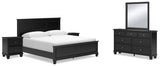 Lanolee 7-Piece King Panel Bed with Mirrored Dresser and 2 Nightstands (King/California King Panel Footboard, King/California King Panel Headboard, Queen/King Panel Rails, Dresser, Bedroom Mirror, Nightstand, Nightstand)
