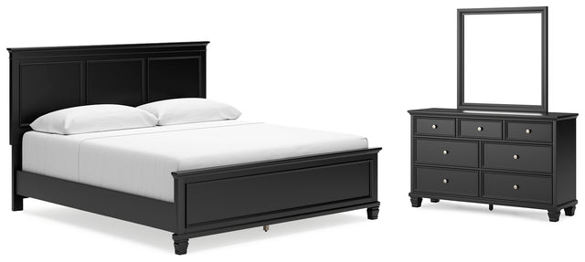 Lanolee 5-Piece King Panel Bed with Mirrored Dresser (King/California King Panel Footboard, King/California King Panel Headboard, Queen/King Panel Rails, Dresser, Bedroom Mirror)