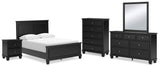 Lanolee 7-Piece Full Panel Bed with Mirrored Dresser, Chest and Nightstand (Full Panel Footboard, Twin/Full Panel Rails, Full Panel Headboard, Dresser, Bedroom Mirror, Chest of Drawers, Nightstand)