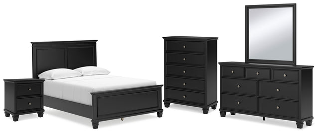 Lanolee 7-Piece Full Panel Bed with Mirrored Dresser, Chest and Nightstand (Full Panel Footboard, Twin/Full Panel Rails, Full Panel Headboard, Dresser, Bedroom Mirror, Chest of Drawers, Nightstand)