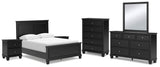 Lanolee 8-Piece Full Panel Bed with Mirrored Dresser, Chest and 2 Nightstands (Full Panel Footboard, Twin/Full Panel Rails, Full Panel Headboard, Dresser, Bedroom Mirror, Chest of Drawers, Nightstand, Nightstand)