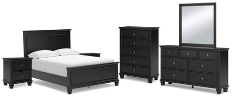 Lanolee 8-Piece Full Panel Bed with Mirrored Dresser, Chest and 2 Nightstands (Full Panel Footboard, Twin/Full Panel Rails, Full Panel Headboard, Dresser, Bedroom Mirror, Chest of Drawers, Nightstand, Nightstand)