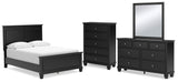 Lanolee 6-Piece Full Panel Bed with Mirrored Dresser and Chest (Full Panel Footboard, Twin/Full Panel Rails, Full Panel Headboard, Dresser, Bedroom Mirror, Chest of Drawers)