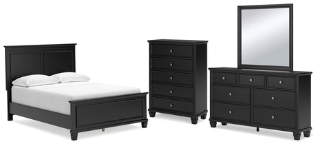 Lanolee 6-Piece Full Panel Bed with Mirrored Dresser and Chest (Full Panel Footboard, Twin/Full Panel Rails, Full Panel Headboard, Dresser, Bedroom Mirror, Chest of Drawers)