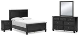 Lanolee 6-Piece Full Panel Bed with Mirrored Dresser and Nightstand (Full Panel Footboard, Twin/Full Panel Rails, Full Panel Headboard, Dresser, Bedroom Mirror, Nightstand)