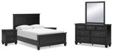 Lanolee 7-Piece Full Panel Bed with Mirrored Dresser and 2 Nightstands (Full Panel Footboard, Twin/Full Panel Rails, Full Panel Headboard, Dresser, Bedroom Mirror, Nightstand, Nightstand)