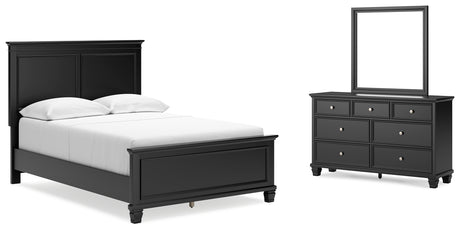 Lanolee 5-Piece Full Panel Bed with Mirrored Dresser (Full Panel Footboard, Twin/Full Panel Rails, Full Panel Headboard, Dresser, Bedroom Mirror)
