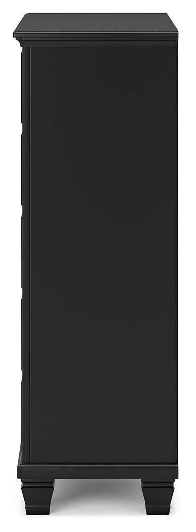 Lanolee 6-Piece Full Panel Bed with Mirrored Dresser and Chest (Full Panel Footboard, Twin/Full Panel Rails, Full Panel Headboard, Dresser, Bedroom Mirror, Chest of Drawers)