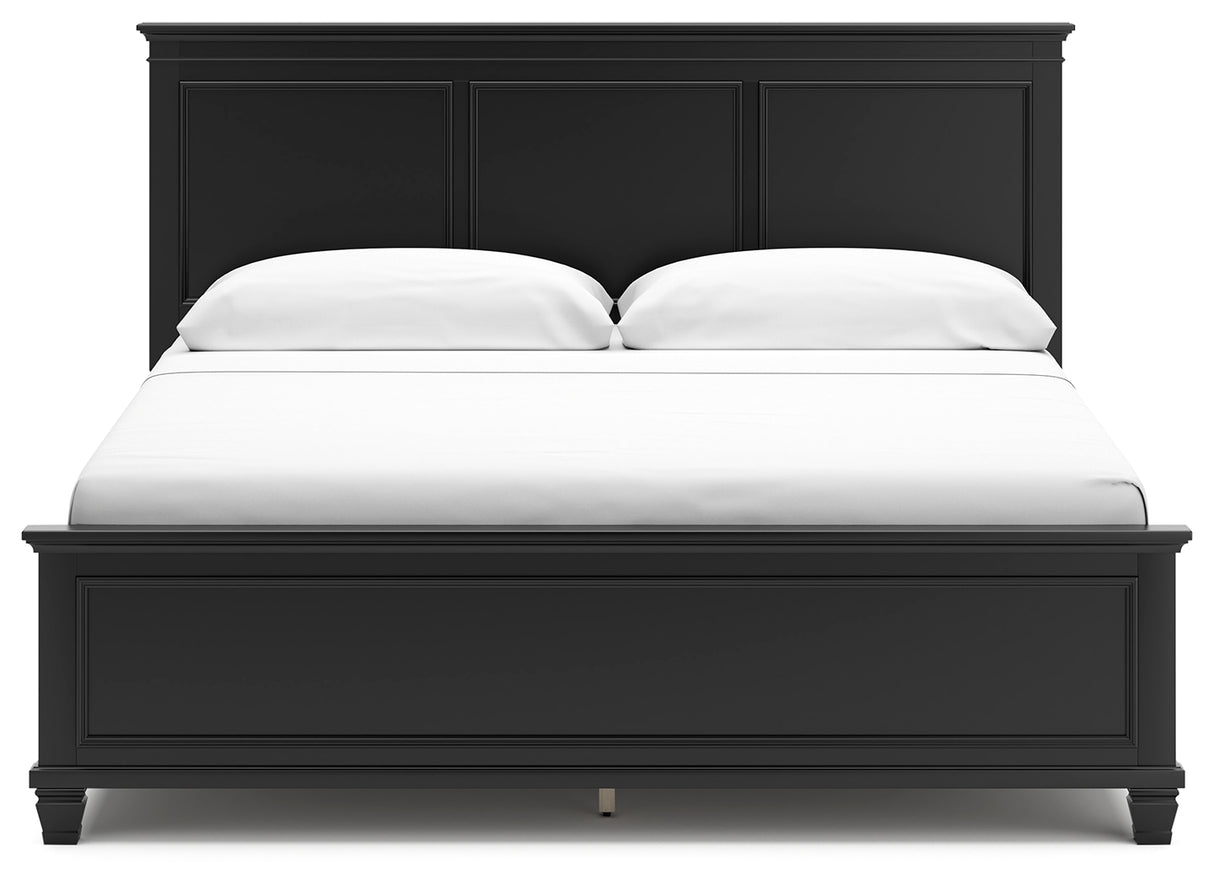 Lanolee 7-Piece King Panel Bed with Mirrored Dresser, Chest and Nightstand (King/California King Panel Footboard, King/California King Panel Headboard, Queen/King Panel Rails, Dresser, Bedroom Mirror, Chest of Drawers, Nightstand)