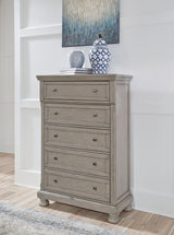 Lettner King Panel Bed, Dresser, Mirror, Chest and 2 Nightstands