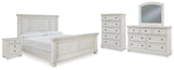 Robbinsdale 7-Piece Queen Panel Bed with Mirrored Dresser, Chest and Nightstand (Queen Panel Footboard, Queen Panel Headboard, Queen Panel Rails, Dresser, Bedroom Mirror, Chest of Drawers, Nightstand)