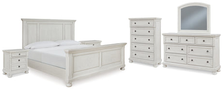 Robbinsdale 8-Piece Queen Panel Bed with Mirrored Dresser, Chest and 2 Nightstands (Queen Panel Footboard, Queen Panel Headboard, Queen Panel Rails, Dresser, Bedroom Mirror, Chest of Drawers, Nightstand, Nightstand)