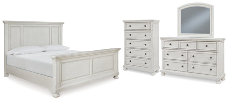 Robbinsdale 6-Piece Queen Panel Bed with Mirrored Dresser and Chest (Queen Panel Footboard, Queen Panel Headboard, Queen Panel Rails, Dresser, Bedroom Mirror, Chest of Drawers)