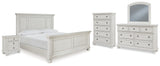Robbinsdale 7-Piece California King Panel Bed with Mirrored Dresser, Chest and Nightstand (King/California King Panel Footboard, King/California King Panel Headboard, California King Panel Rails, Dresser, Bedroom Mirror, Chest of Drawers, Nightstand)