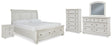 Robbinsdale 7-Piece Queen Sleigh Bed with Storage with Mirrored Dresser, Chest and Nightstand (Queen Storage Footboard, Queen Sleigh Headboard, Queen Rails with Roll Slats, Dresser, Bedroom Mirror, Chest of Drawers, Nightstand)