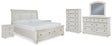 Robbinsdale 8-Piece Queen Sleigh Bed with Storage with Mirrored Dresser, Chest and 2 Nightstands (Queen Storage Footboard, Queen Sleigh Headboard, Queen Rails with Roll Slats, Dresser, Bedroom Mirror, Chest of Drawers, Nightstand, Nightstand)