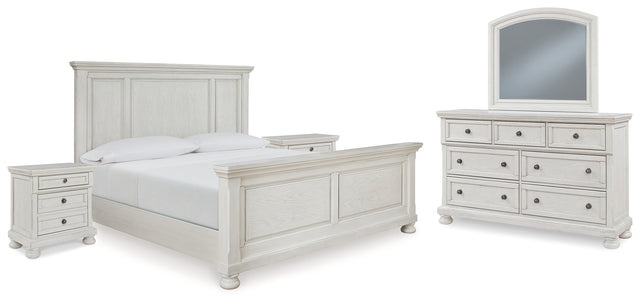 Robbinsdale 7-Piece Queen Panel Bed with Mirrored Dresser and 2 Nightstands (Queen Panel Footboard, Queen Panel Headboard, Queen Panel Rails, Dresser, Bedroom Mirror, Nightstand, Nightstand)