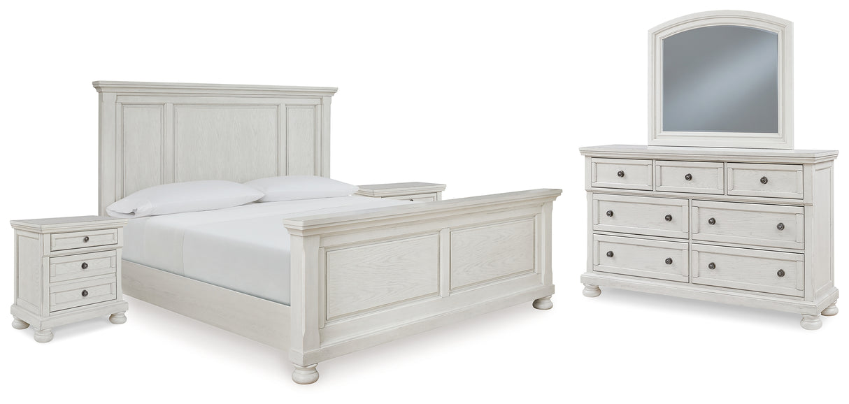 Robbinsdale 7-Piece California King Panel Bed with Mirrored Dresser and 2 Nightstands (King/California King Panel Footboard, King/California King Panel Headboard, California King Panel Rails, Dresser, Bedroom Mirror, Nightstand, Nightstand)