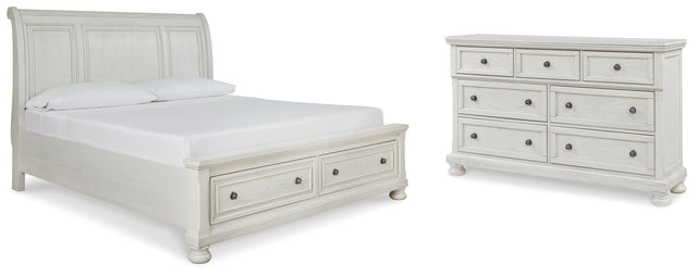 Robbinsdale 4-Piece California King Sleigh Bed with Storage with Dresser (King/California King Storage Footboard, King/California King Sleigh Headboard, California King Rails with Roll Slats, Dresser)