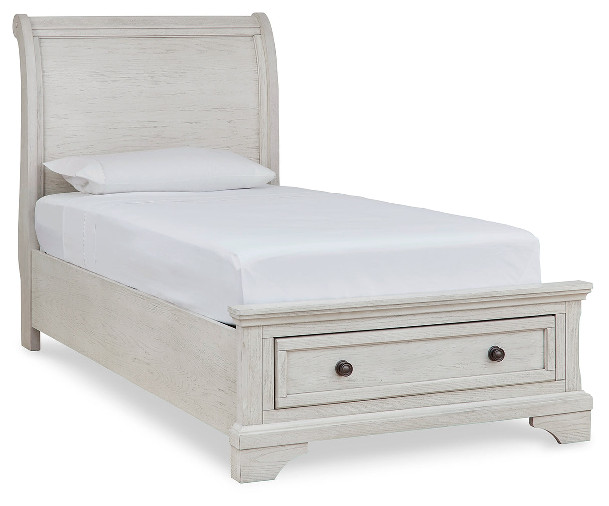 Robbinsdale Queen Sleigh Bed with Storage (Color: Antique White, Bed Size: Twin)