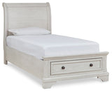 Robbinsdale Queen Sleigh Bed with Storage (Color: Antique White, Bed Size: Twin)