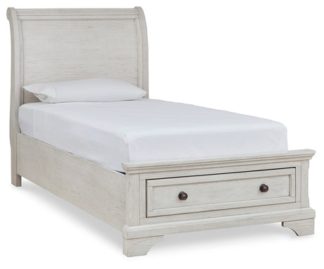Robbinsdale Queen Sleigh Bed with Storage (Color: Antique White, Bed Size: Twin)