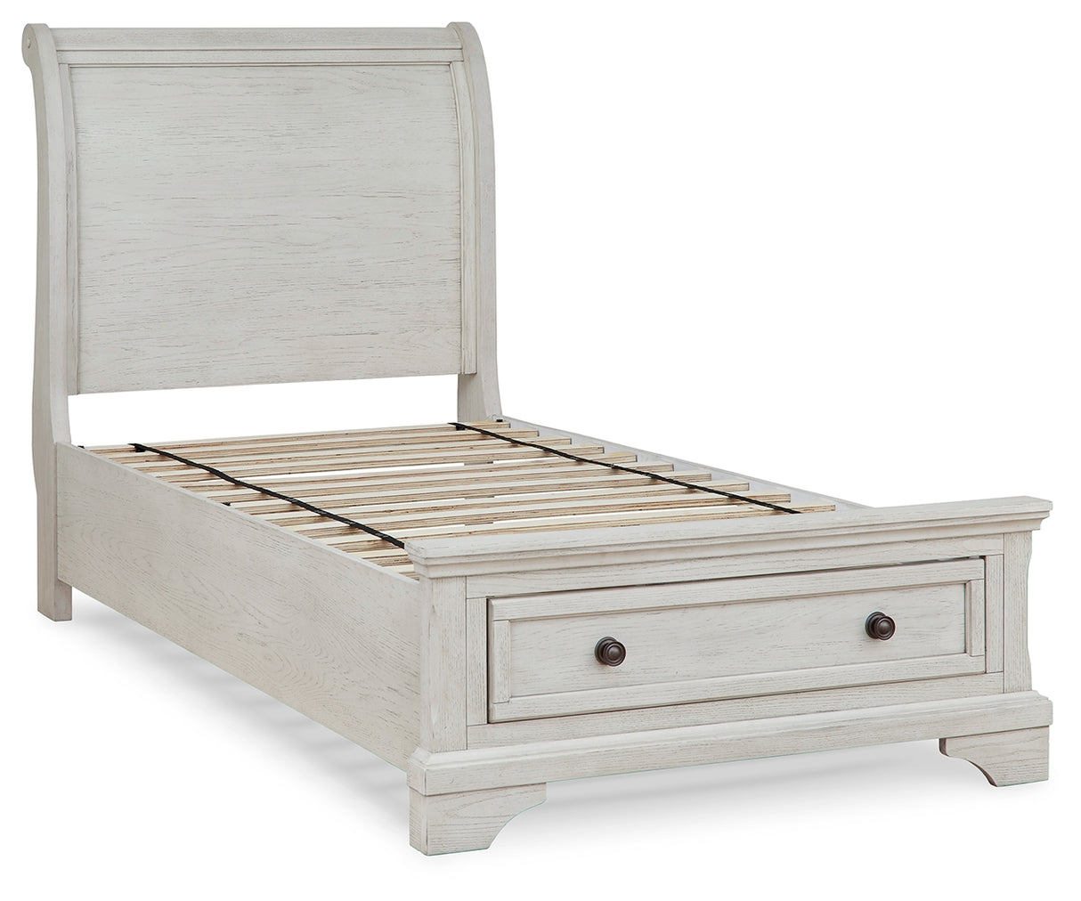 Robbinsdale Queen Sleigh Bed with Storage (Color: Antique White, Bed Size: Twin)