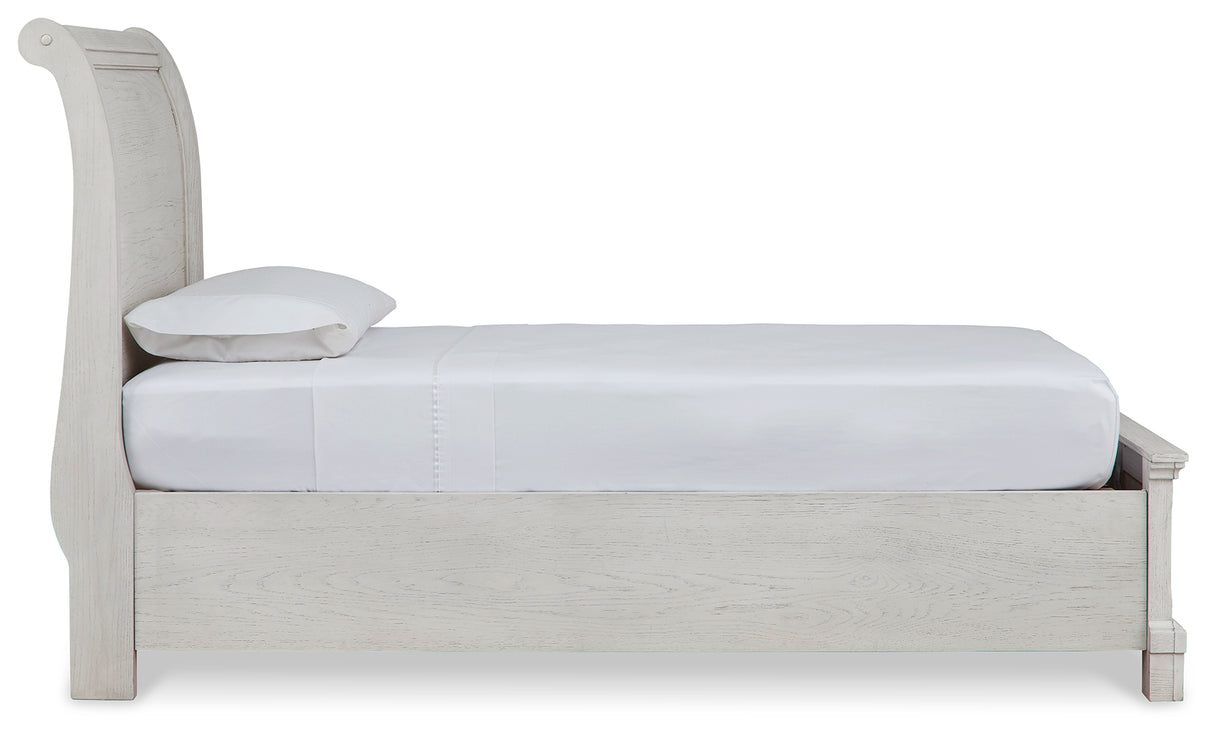 Robbinsdale Queen Sleigh Bed with Storage (Color: Antique White, Bed Size: Twin)