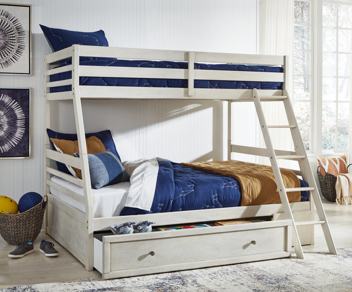 Robbinsdale Twin over Full Bunk Bed with Storage (Color: Antique White)