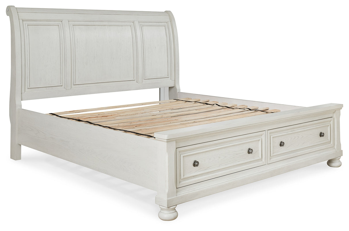 Robbinsdale Queen Sleigh Bed with Storage (Color: Antique White, Bed Size: King)