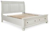 Robbinsdale Queen Sleigh Bed with Storage (Color: Antique White, Bed Size: King)