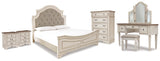 Realyn King Panel Bed, Vanity, Chest and 2 Nightstands