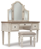 Realyn Vanity and Mirror with Stool