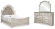 Realyn Queen Upholstered Panel Bed, Dresser and Mirror (Bed Size: Queen)