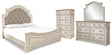 Realyn King Panel Upholstered Bed, Dresser, Mirror and Chest