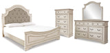 Realyn King Panel Upholstered Bed, Dresser, Mirror and Chest
