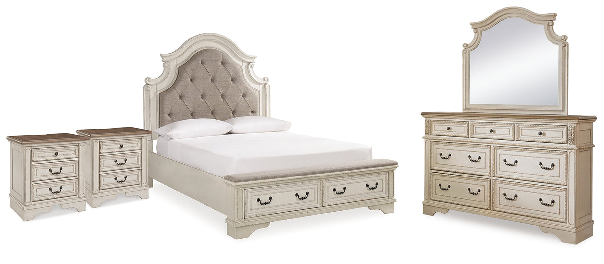 Realyn Panel Bed, Dresser, Mirror and 2 Nightstands (Bed Size: Queen)