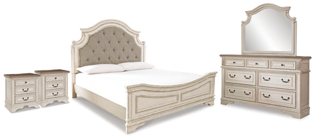 Realyn King Panel Bed, Dresser, Mirror and 2 Nightstands (Bed Size: King)