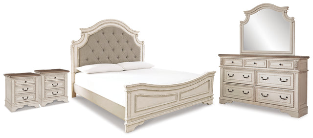 Realyn King Panel Bed, Dresser, Mirror and 2 Nightstands (Bed Size: King)