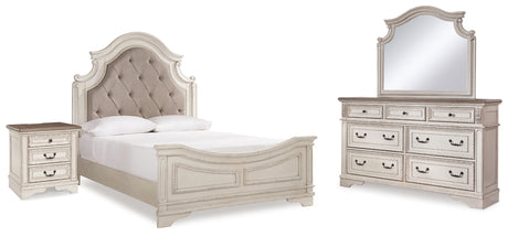 Realyn Queen Bed with Mirrored Dresser and Nightstand (Bed Size: Queen)