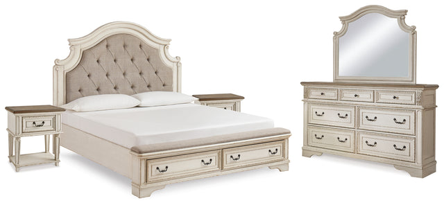 Realyn Panel Bed, Dresser, Mirror and 2 Nightstands (Bed Size: King)